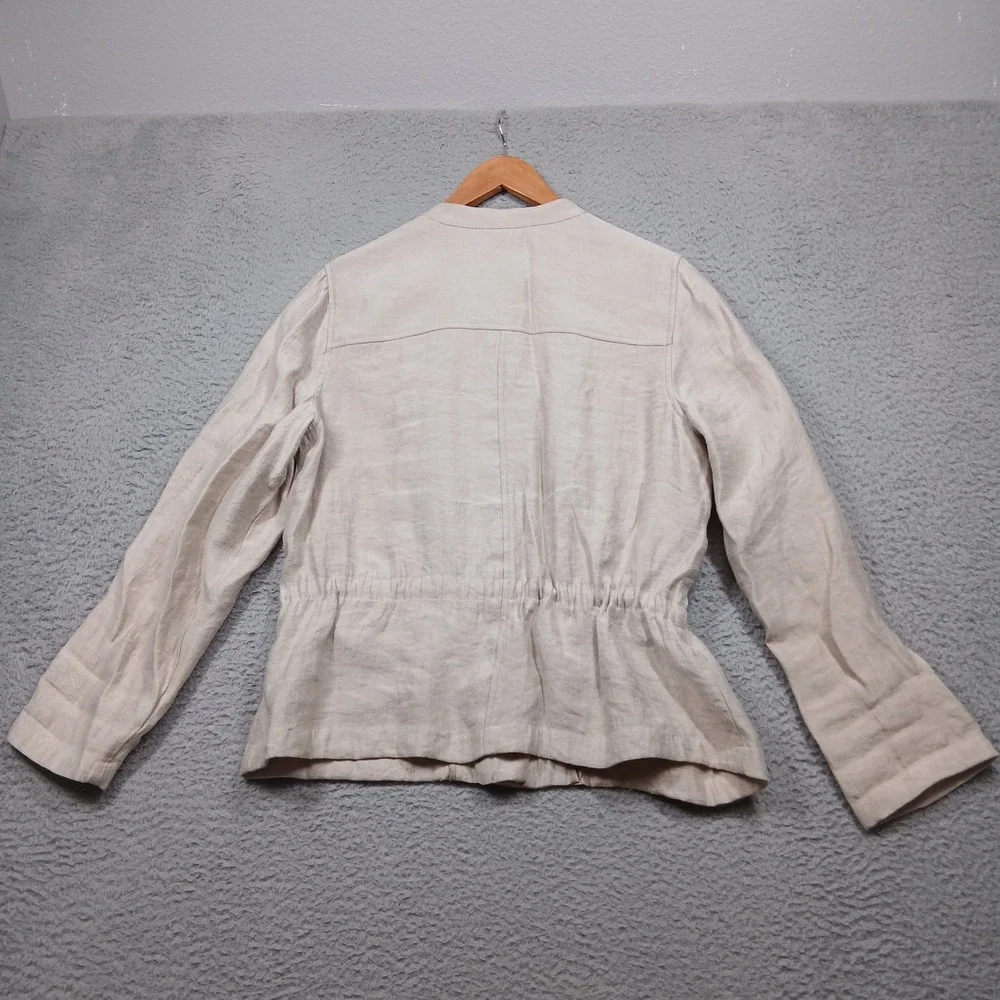 Chico's Utility Jacket Women's Size 1‎ Beige Drawstring Waist Zip Front